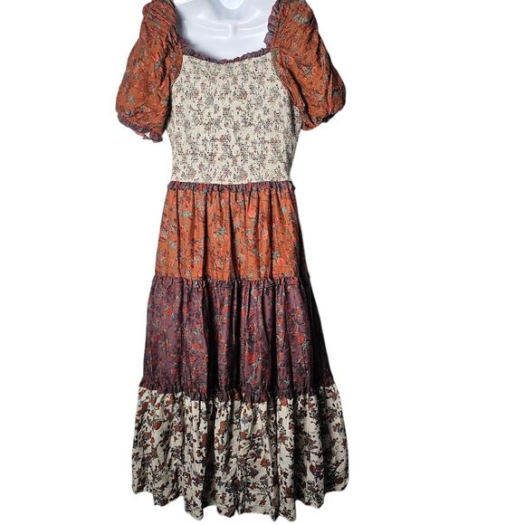 Ivy City Co Prairie Milkmaid Boho Tiered Midi Dress Fall Floral Size Large Emily - Picture 3 of 12